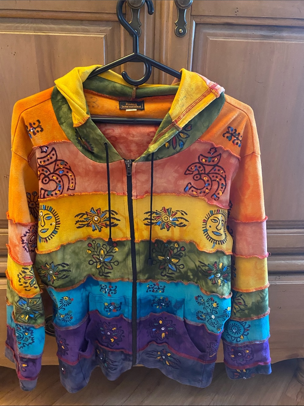 Rising International Multicolor Patchwork Hooded Zip Utility Jacket